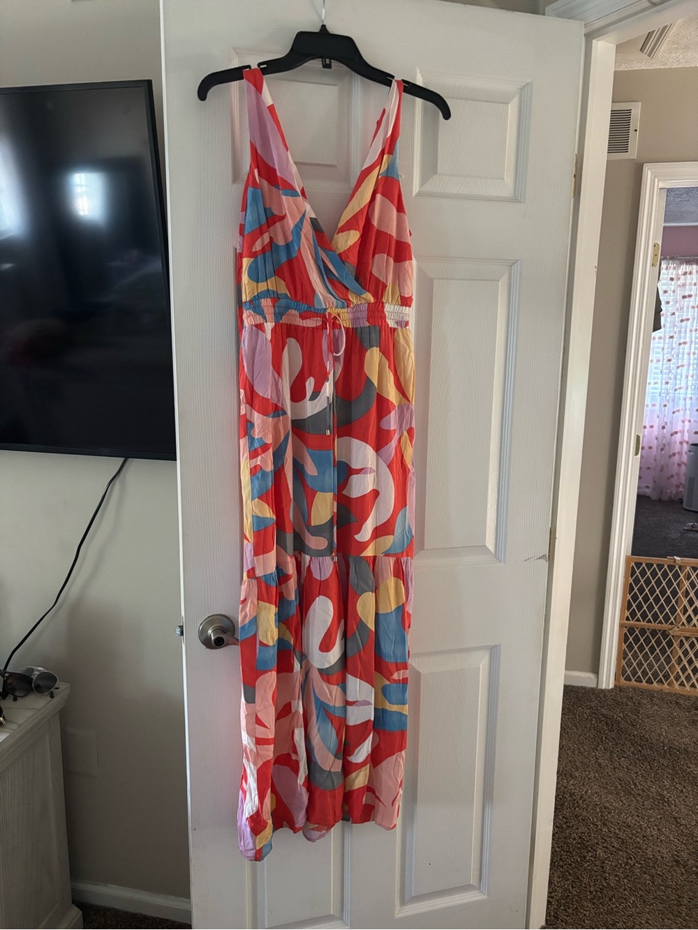 Rachel Zoe Multicolor Red Pink Blue Abstract Maxi Dress